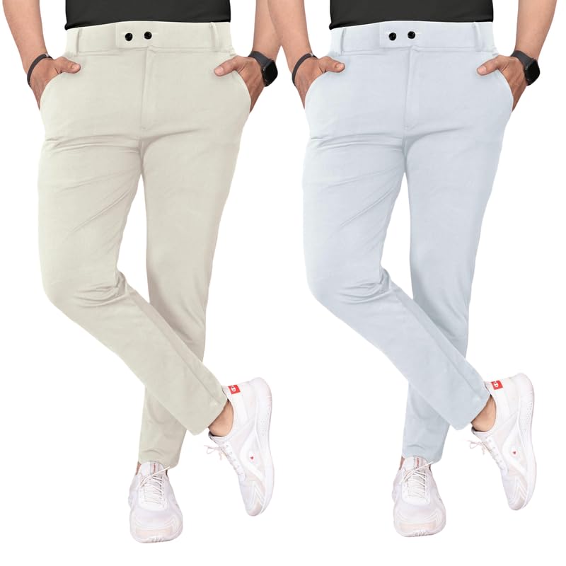 Image of Men Fit Stretch Trousers with Side Pockets | 2-Button Closure | Soft Lycra Blend for Casual & Formal Use