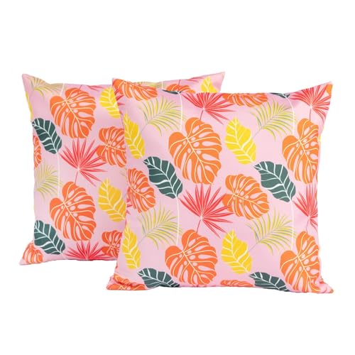 OHS Cojines Tropicales para Exteriores, 45 x 45 Pulgadas, Resistentes al Agua, para Muebles de jardín, Fundas de cojín para sofá, Muy Suaves y cómodos, Decorativas, Color Rosa, Paquete de 2