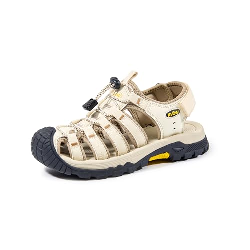 KVOW Closed Toe Hiking Sandals Women Waterproof,Non-Slip Comfortable Wide Width Womens Water Hiking Sandals for Beach,Sport,Walking(Beige,Adult,Women,10)