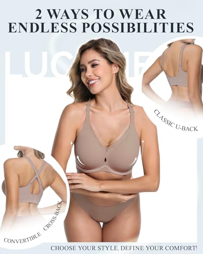 Image of LUCKMEEY Womens Wireless Push Up Bras Sexy V Mesh Supportive Seamless T-Shirt Bra No Underwire (U-Back & Crossback)