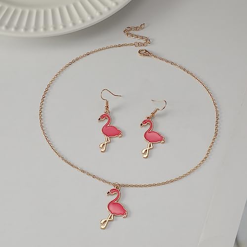 COLORFUL BLING Pink Flamingo Dangle Drop Earrings Hawaiian Tropical Animal Bird Earrings Necklace Jewelry Set Bohemian Summer Beach Jewelry Gifts3