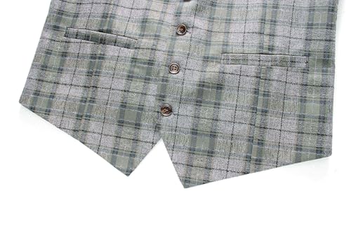 MOGU Men's Suit Vest Single Breasted Plaid Slim Fit Waistcoat for Casual Business Wedding Party4
