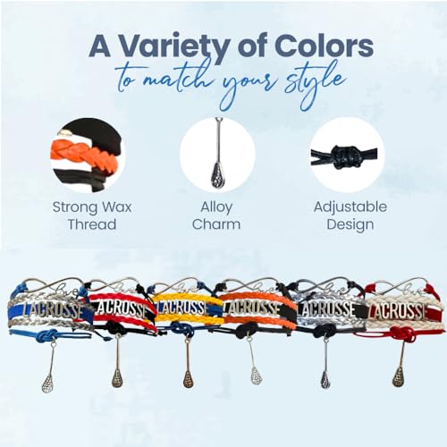 Image of SportyBella Lacrosse Bracelets For Girls - Adjustable Charm Bracelet w /Infinity Symbol & Silver Lacrosse Stick Charm. Friendship Bracelet Gifts for Players, Teams & Coaches