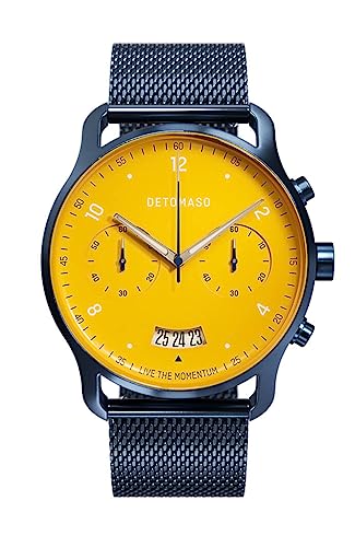 DeTomaso SORPASSO Chrono Giallo BLU Herren-Armbanduhr Analog Quarz Milanese Armband Dunkelblau