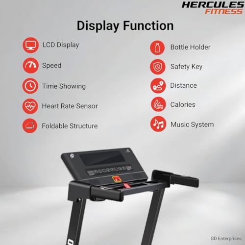 Image of Hercules T500 2.5HP DC Motor Treadmill with 14km /hr Speed, 100kg Max User Weight, 3-Level Manual Incline, Free Installation Assistance