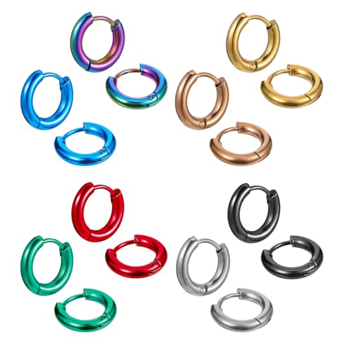 8 Pairs Titanium Steel Small Hoop Earrings for Men Women Multicolor Cool Hoop Earrings Cartilage Helix Lobes Sleeper Hoops Earring Set (8mm Inner Diameter)
