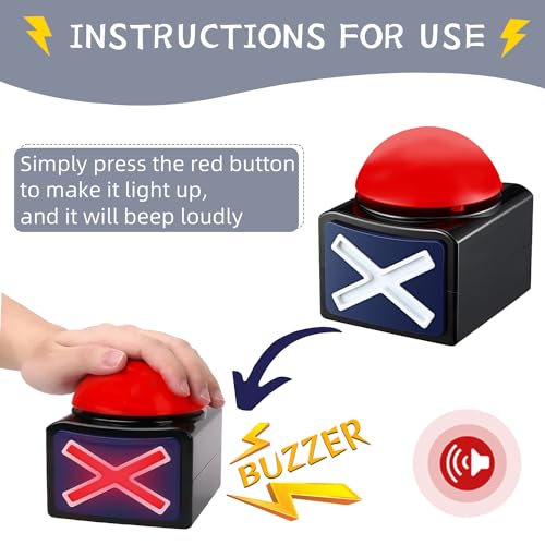 BOSKEY Family feud Game for Adults with Buzzer Party Contest Prop Toy, Trivia Quiz Got Talent for Family Feud Game Buzzer with Light & Alarm Sound - Answer Button Box for Classroom