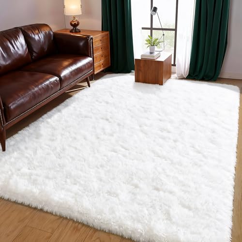 XSIVOD Plush Fluffy Non-slip Shaggy Rugs Living Room 80x160cm White