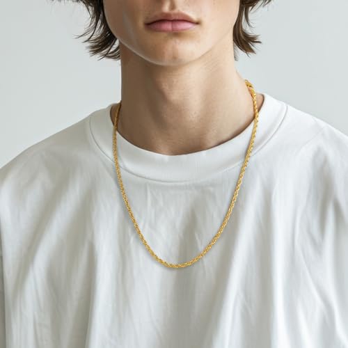 14K Gold Chain for Women & Men Gold Necklace for Women & Mens Necklaces for Womens Trendy Twist Rope Chain Necklace for Womens Mens Chains Neckalces for Men 3mm 16’’- 30”3