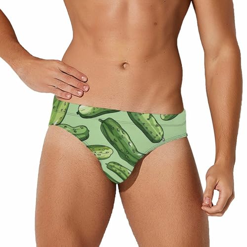 Dill Pickles Print Mens Swim Briefs Bikini Swimwear Print Beach Shorts Sexy Swimsuit M