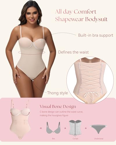 Image of SHAPSHE Strapless Shapewear Corset Bodysuit Tops for Women Tummy Control V Neck Thong Body Shaper Going Out Outfits