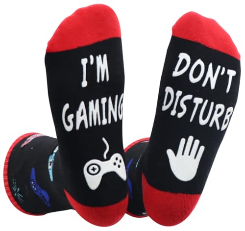 Nfpggs Gaming Socks Fun Game Gift For Men Women Teenage Boys DO NOT DISTURB I AM BUSY GAMING sock Birthdays Christmas Fathers Day Present (red)