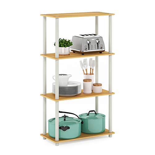Image of Furinno Turn-N-Tube 4-Tier Multipurpose Shelf Display Rack, Round Tubes, Blonde Maple /White