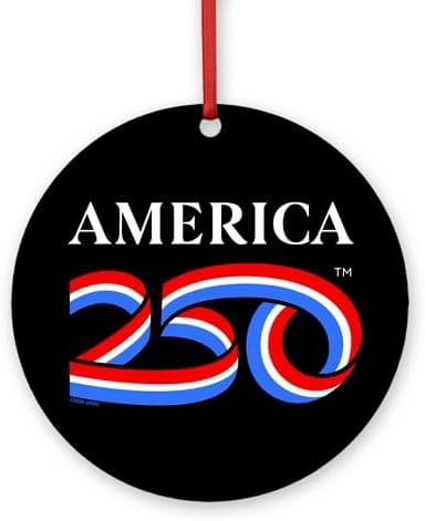 CafePress America250: White Vertical Logo Round 4" MDF Holiday Ornament