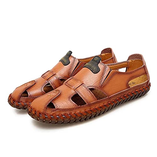 Men Sandals Real Leather Casual Beach Shoes Fisherman Leisure Trekking Non-Slip Breathable Slippers Hiking(40)
