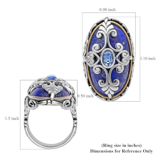 blue lapis lazuli ring for women - cocktail statement birthstone rings for women black oxidized ion plated yellow gold - promise gemstone jewelry stainless steel engagement gifts for her