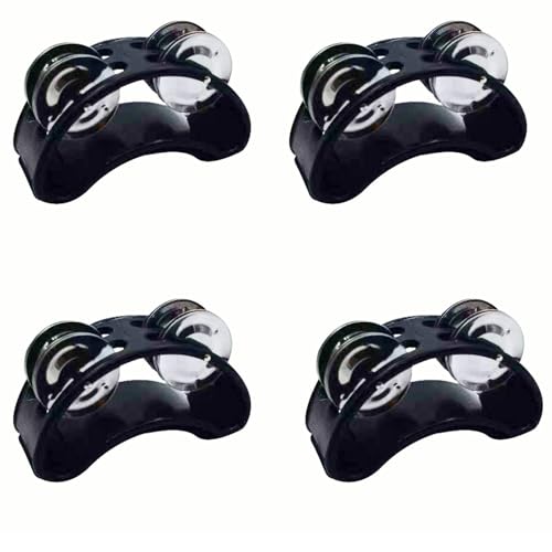4 pcs Foot Tambourine Percussion Musical Instrument Foot Drum set with Metal Jingle Bell for Guitar Drum Accessory Instrument (Black)