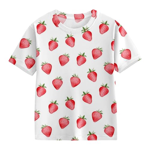 BILIKEYU Kids Summer T Shirts Cute Strawberry Graphic Short Sleeve Crewneck Casual Loose Tee Tops Boys Girls 32