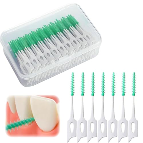 200 Pezzi Spazzolini Interdentali Stick - Filo Interdentale a Doppio Uso in Silicone, Pennelli Interdentali e Spazzolini Dentali per Pulizia Orale Completa