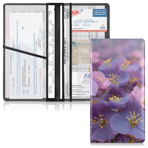 Car Registration and Insurance Holders Floral Photo Print, PU Leather for License Documents Cards