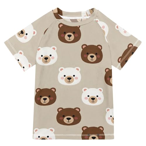 ALAZA Kids Rash Guard Boys Toddler Swim Shirts Short Sleeve Bear Oat Color UPF 50+ 3T