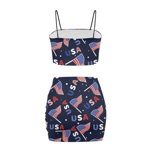 Image of Biyejit Women's 2 Piece Summer Outfits Spaghetti Strap Crop Tops and Bodycon Mini Skirt Dress Set Plus Size S-4XL