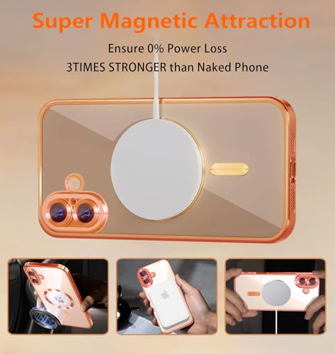 Image of Magnetic for iPhone 17 Case with Privacy Screen Protector & Full Camera Cover,[Non-Yellowing] Shockproof Clear Phone Case Compatible with MagSafe Women Girls for iPhone17,Orange