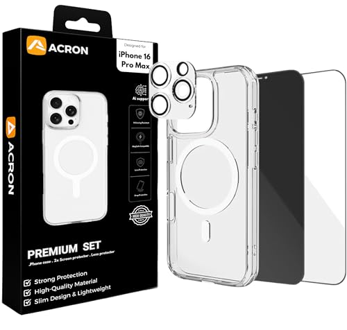 [5 Pack] for iPhone 16 Pro Max Case Magnetic Clear Anti-Yellowing Clear HD Clear Screen Protector Camera Lens Protector Privacy Screen Protector + Installation Frame (iPhone 16 Pro Max)