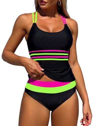 Image of ZAFUL Tankini Swimsuits for Women Tummy Control High Waisted Twist Front Ruched Two Piece Bathing Suit