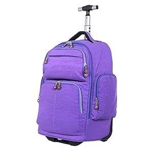 MYALQ Waterdichte trolley rugzak, koffer rollende bagage 2-in-1 schooltas kinderen, 51 cm, paars