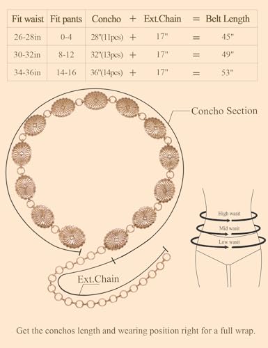 Image of TOPACC Western Metal Concho Belt for Women Cowgirl Chain Belts for Dresses Jeans Country Concert Outfit
