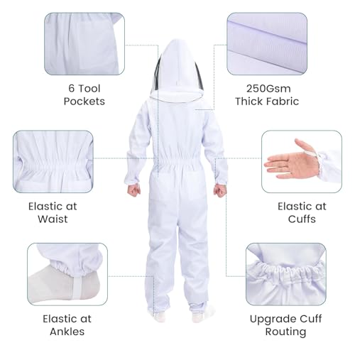 Bee Suit for Men Women with Fencing & Round Veils, Sting Proof Beesuits Beekeeper Kit with Gloves Full Body Beekeeping Supply - Image 5