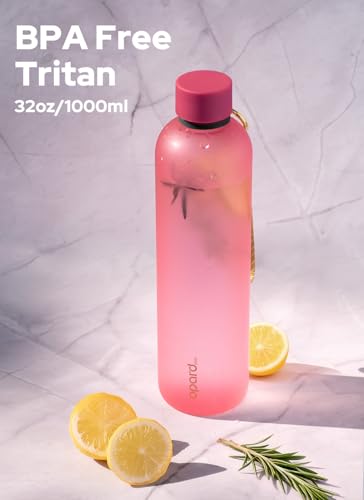 Image of Opard Slim Water Bottle 32oz, Dishwasher Safe Plastic Water Bottle BPA-Free, Leakproof Screw Top, Flamingo Pink, Reusable for Travel School Sport Gym Hiking