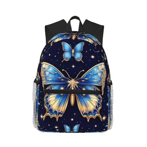 Large Capacity Travel Hiking & Camping Rucksack for Men Women, Blue Butterflies Floral Bags, Durable Outdoor Backpack Gym Bag with Padded Straps for Adventure