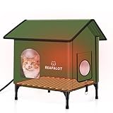 REAPALOT Large Heated Cat House for Outside Pet in Winter, Insulated Outdoor Feral Kitten Shelter with Pet Heating Pad, Elevated Heated Kitty House for Multiple Cats (Green, 20in)