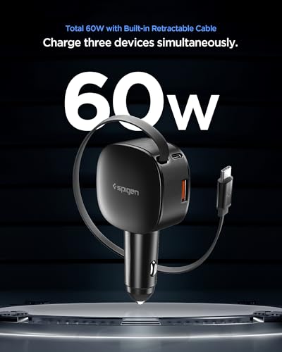 Spigen 3-in-1 60W Retractable USB C Car Charger, Support Fast USB C & USB A - image 2