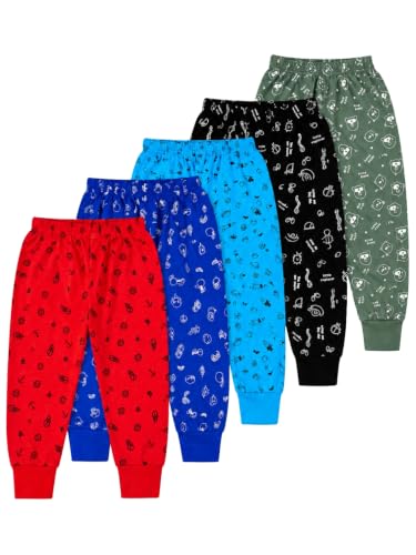 Image of superminis Unisex Baby Cotton Pyjama Set| Elegent Mix Color Printed Bottom Wear for Toddler (Pack of 5)