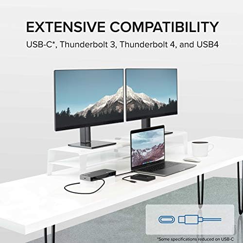 Plugable Thunderbolt 3 and USB C Docking Station with 96W Charging - Compatible with Mac and Windows Laptops, DisplayPort and HDMI, 2x USB-C, 3x USB 3.0, Gigabit Ethernet, Audio Jack - Horizontal