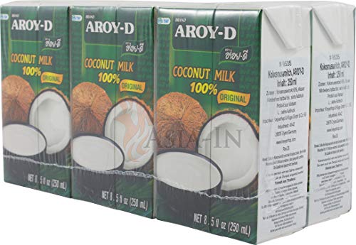 Aroy-D - Leche de coco (100%, ultracalentada, 6 x 250 ml)