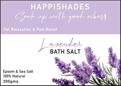 Image of Happishades Bath Salt | For Body & Foot Spa, Calming, Relaxing, Muscle Aches Pain Relief, Aromatherapy | Pure & Natural Epsom, Sea Salt & Essential Oils - 200 grams (Lavender & Lemon)