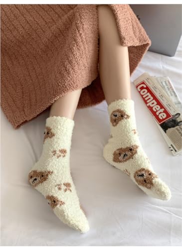 Fuzzy Bear Fall Kawaii Socks for Women Teen Girls Cute Cozy Fluffy Animal Japanese Home Sleeping3