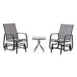 Amazon Basics 3-Piece Outdoor Patio Steel Glider Sling Chair Bistro Dining Set - Grey