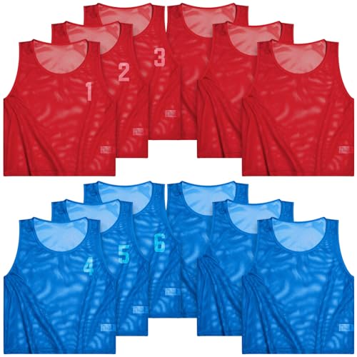Boyiee Pinnies Scrimmage Vests, Nylon Mesh Team Practice Jersey Youth Pinnies for Sports Basketball Soccer Football(Red and Blue,6-12 Years)