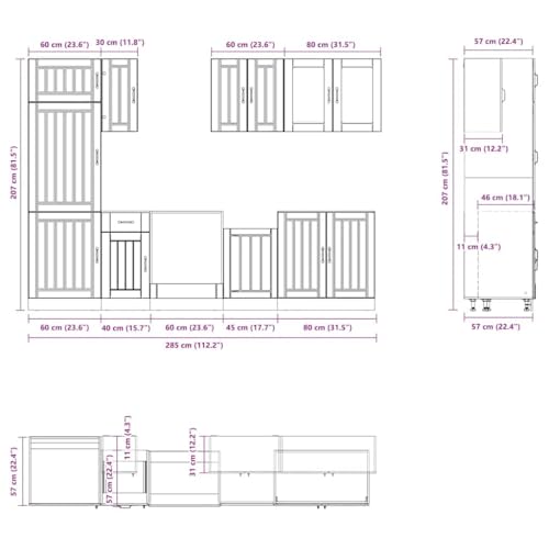 vidaXL Kalmar 8-Piece Kitchen Cabinet Set in Black Wood, Elegant Kitchen Storage Solution - Image 8