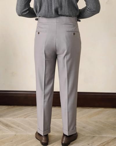 Men's Classic-Fit Business Pants Dress Suit Pants-Pleated Casual Trousers4