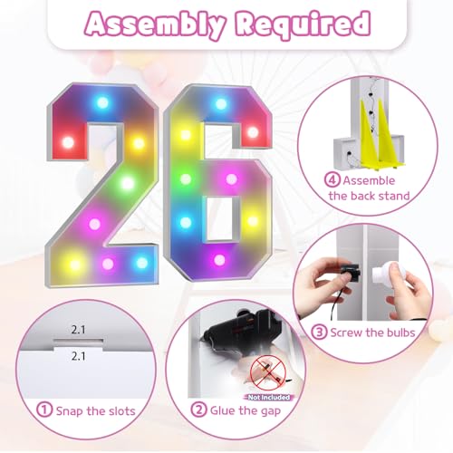 Image of Colorful 3FT Marquee Numbers Light up 26 Graduation Decoration | RGB with Remote, Party Decorations Anniversary Wedding Decorations Assembly Required Foam Board 39 Pcs Accessory Set