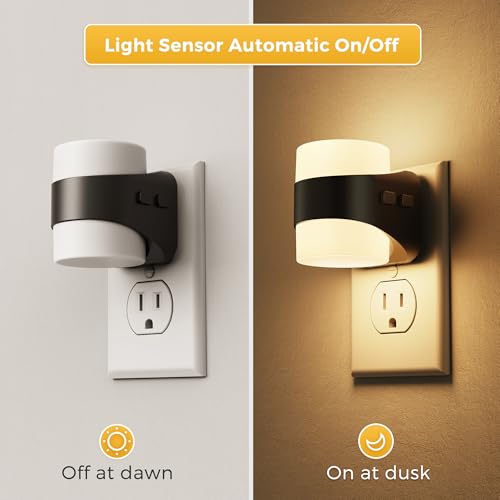 Image of L LOHAS LED Night Lights Plug into Wall with 3CCT Adjustable (3000K /4000K /5000K), 3 Level Dimmable Night Light, 1W Low Power Nightlight with Auto On /Off Sensor, 2 Pack