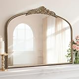 Micasso Large Gold Antique Mirror: 40'x29' French Baroque Arched Mirror - Traditional Ornate Vintage Mirrors for Wall/Mantel/Entryway/Bathroom/Hallway - Home Decor for Living Room