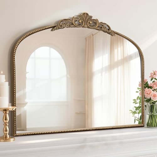 Micasso Large Vintage Gold Mirror: 40'x29' French Baroque Antique Arched Mirror - Traditional Ornate...