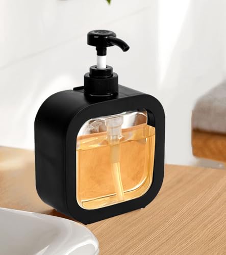 Image of Soap Dispenser, Multifunctional, Bathroom & Kitchen, Liquid Dish Wash One-Hand Dispensing, Black, 10oz